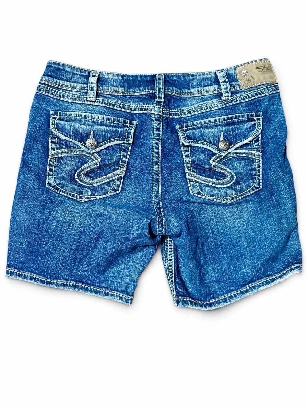 Silver Jeans Co. “Suki” Women’s Denim Shorts Signature Stitch Pockets Plus Sz 34